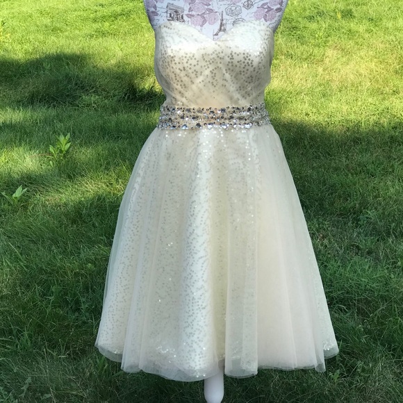 Dylan Queen Champagne Strapless Sequin Dress Dylan Queen Champagne Strapless Sequin Dress
